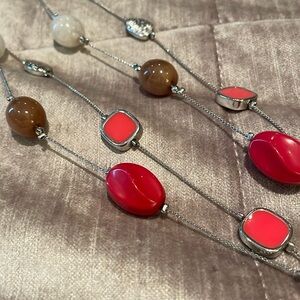 New York & Co Double Beaded Geometric Statement Necklace